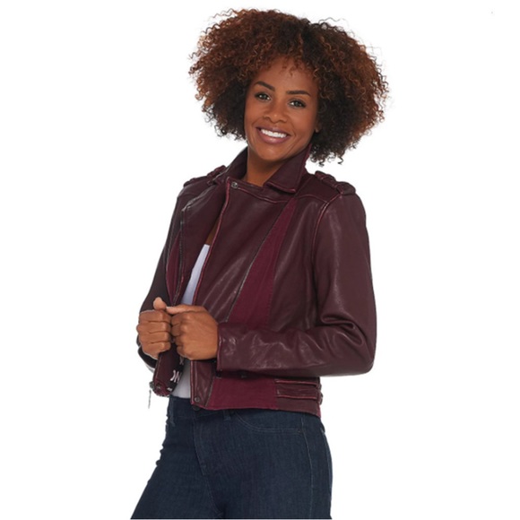 Peace Love World maroon leather moto bomber jacket, women’s size 10 - Picture 3 of 15